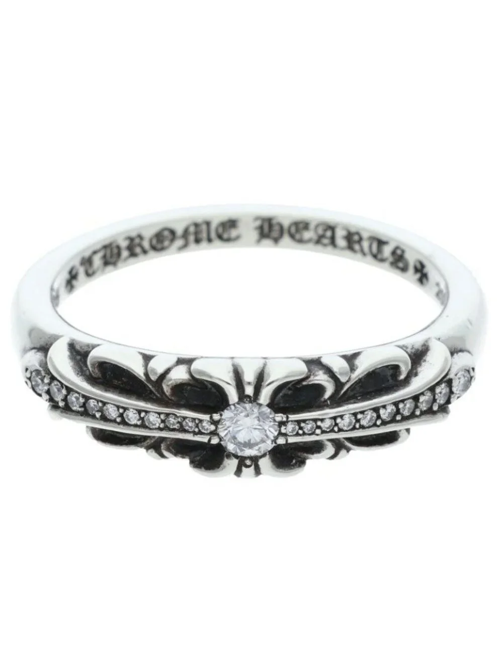 Chrome Hearts Baby Clsc P D Classic Floral Cross Pave Diamond Silver Ring